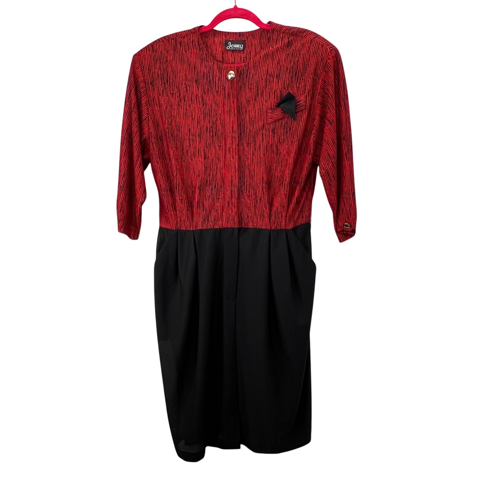 Vintage 80s Jenny Dress Red Black 16 Women Career Business Polyester Usa